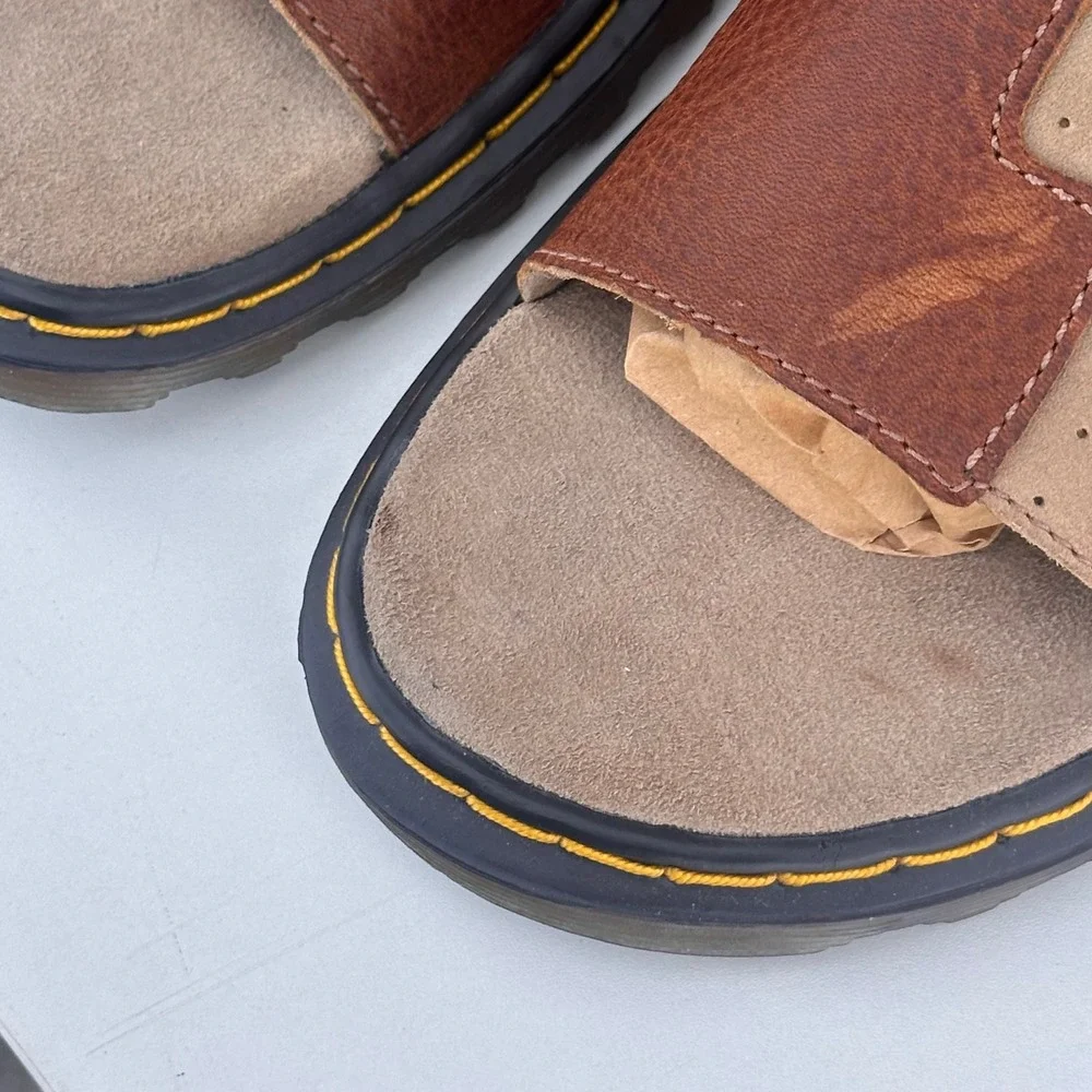 Vintage Dr. Martens Mens Brown Leather Tan Suede Slide Sandals Read Sz 8